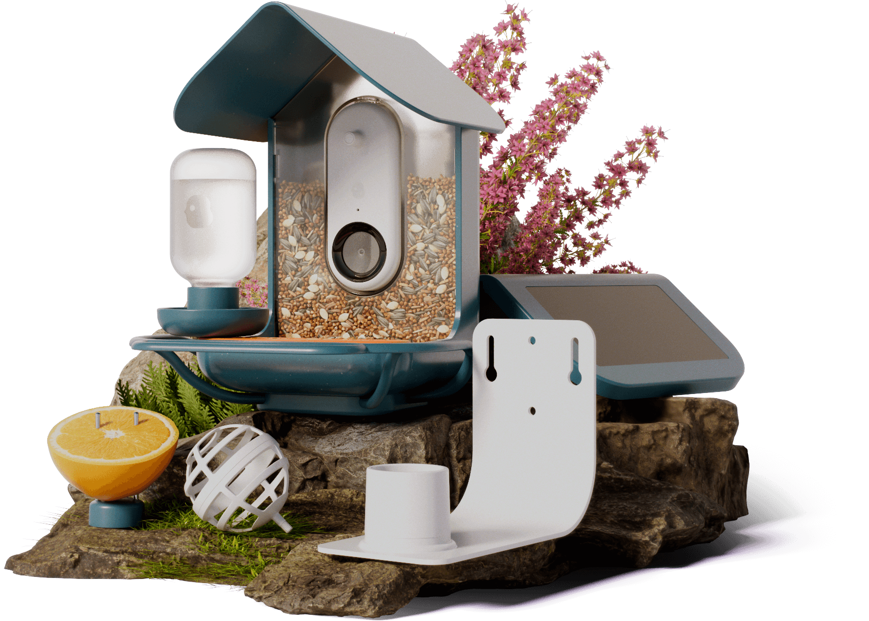 Perch and Fence Accessory Package, Compatible With Bird Buddy Bird Feeder  in White